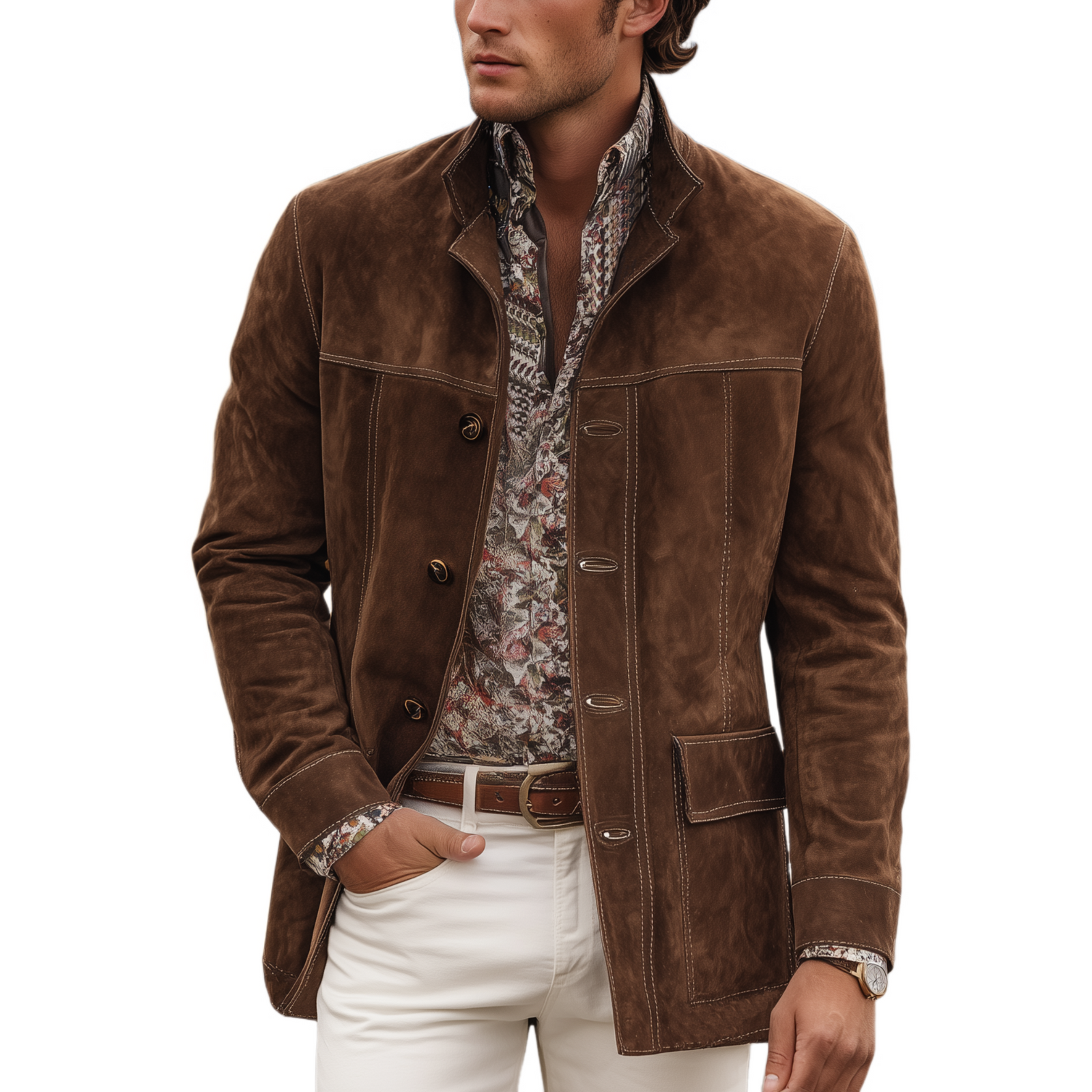 Veste Homme Style Western avec Revers et Panneaux Mockey 0