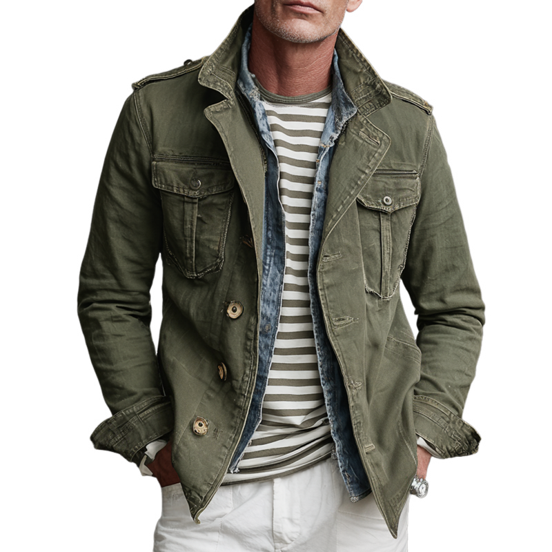 Veste Militaire Homme Style Vintage Multi-Poches 1
