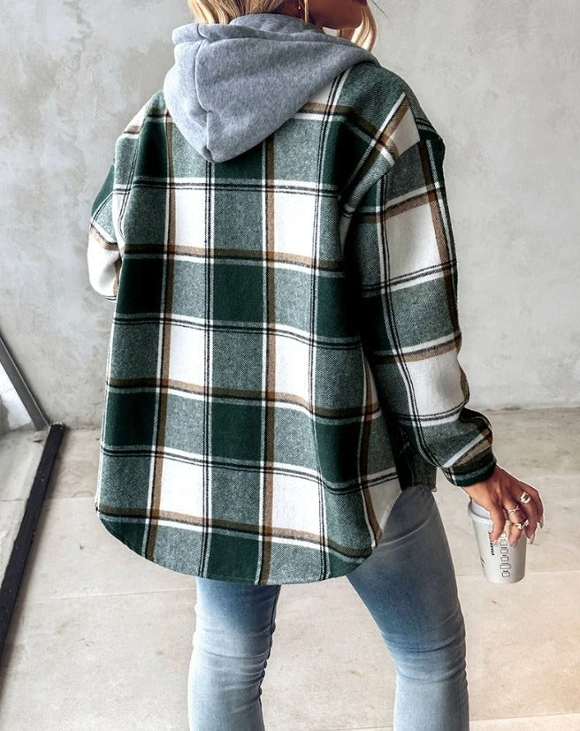 Veste à Capuche Femme à Carreaux Décontractée 1