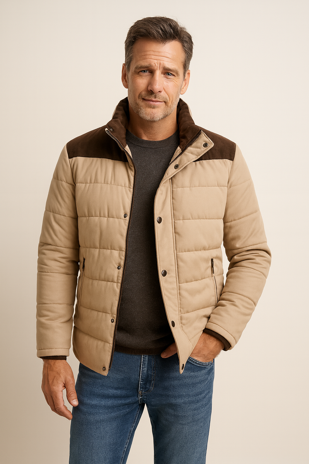 Veste d'hiver Matelassée pour Hommes avec Détails en Daim 1
