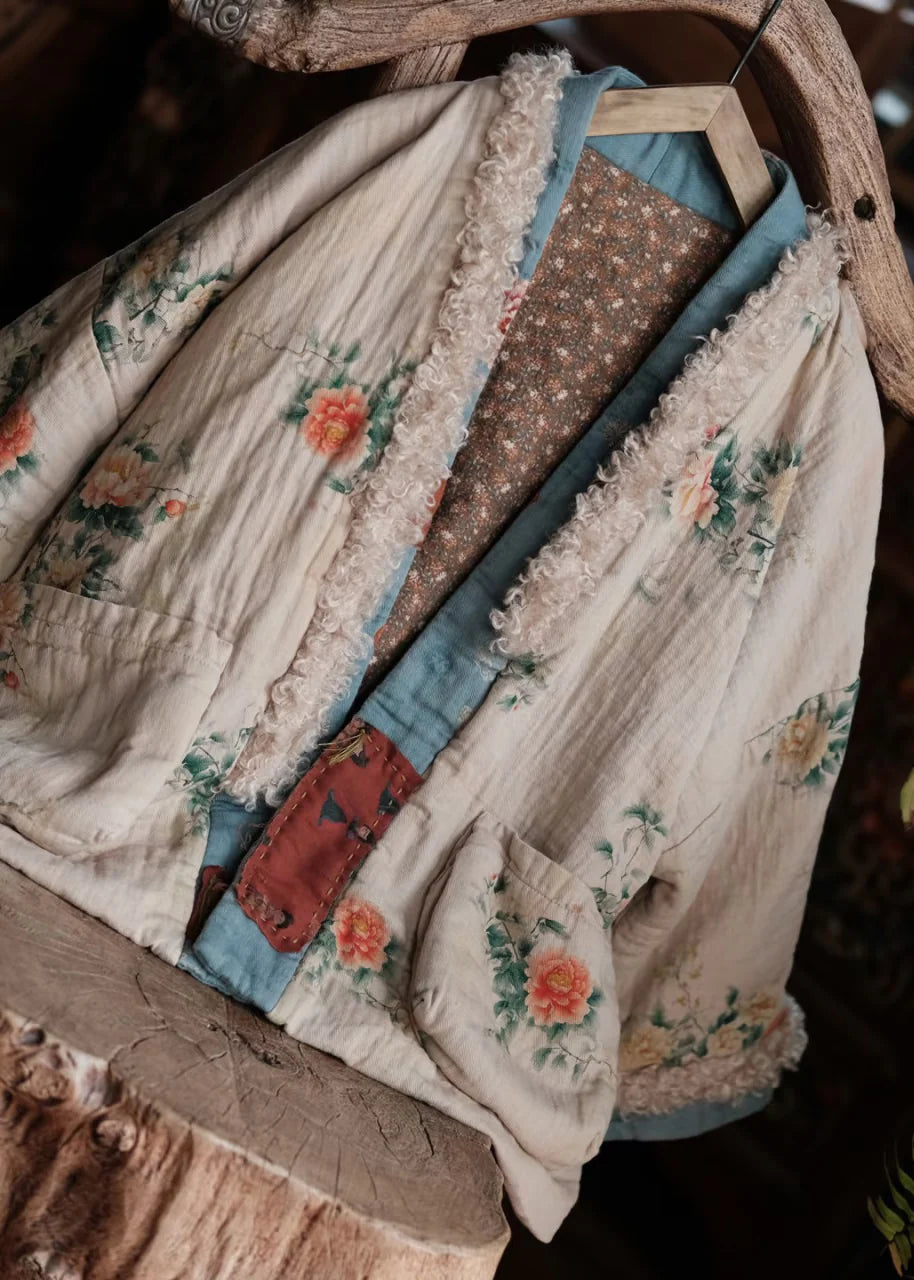 Veste d'hiver femme style bohème à patchwork et poches pratiques 0