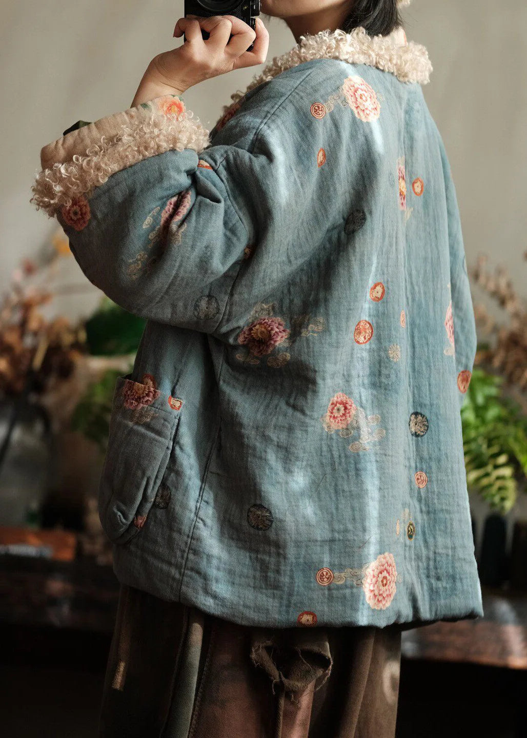 Veste d'hiver grande taille à patchwork et poches pour femme 4