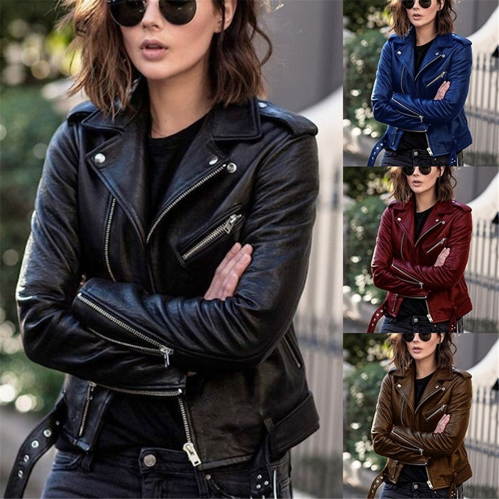 Veste en Cuir Femme Style Biker 0