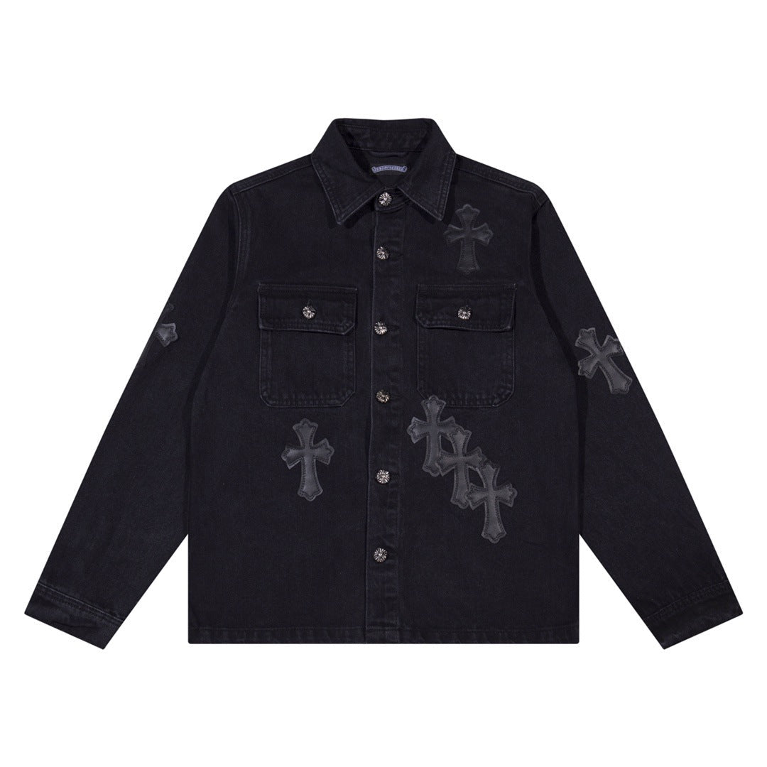 Veste en Jean Décontractée avec Patchs Croisés 0