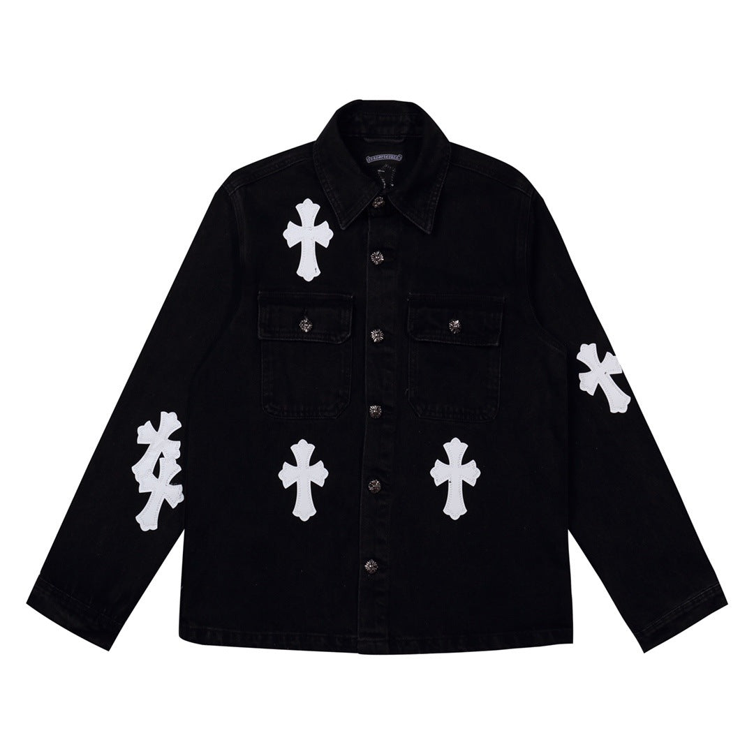 Veste en Jean Décontractée avec Patchs Croisés 1