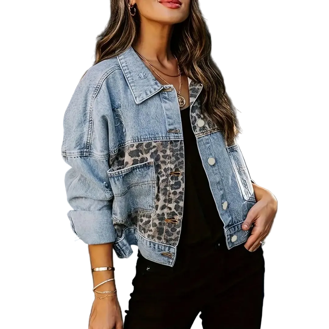 Veste en Jean Femme Imprimé Léopard Tendance Décontractée 0