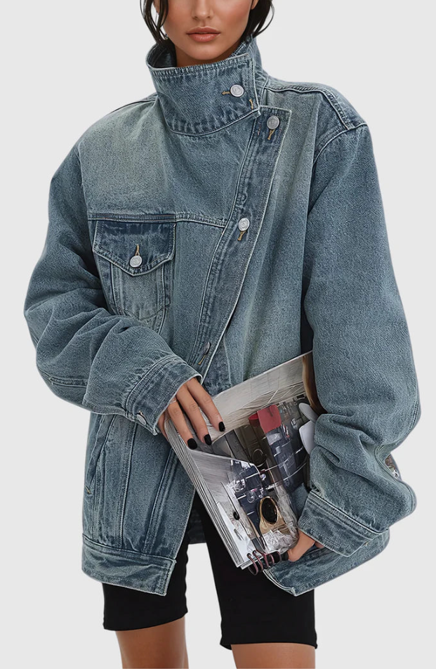 Veste en Jean Oversized Femme Design Asymétrique 1