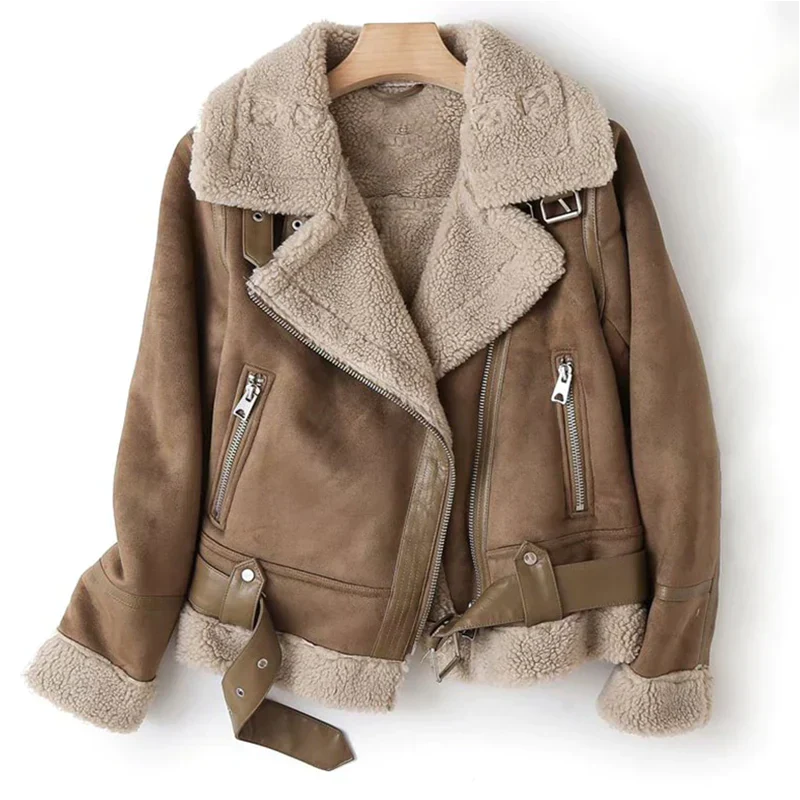 Veste en cuir pour femme avec doublure sherpa 0