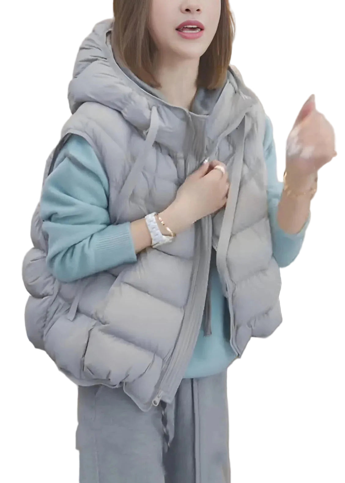 Veste sans manches oversize à capuche pour femme grande taille 0