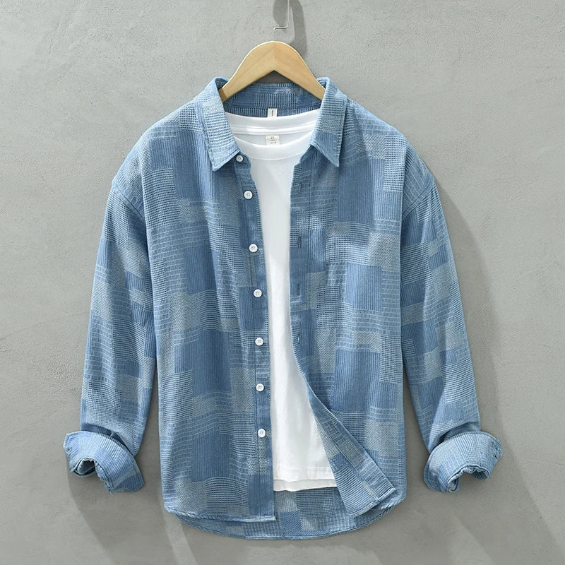 Chemise Homme Patchwork Élégante en Coton et Polyester 2