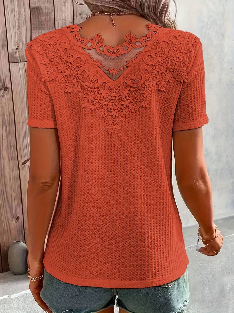 Variant image for T Shirt Femme Décolleté Rond Dentelle Coton Confortable-13
