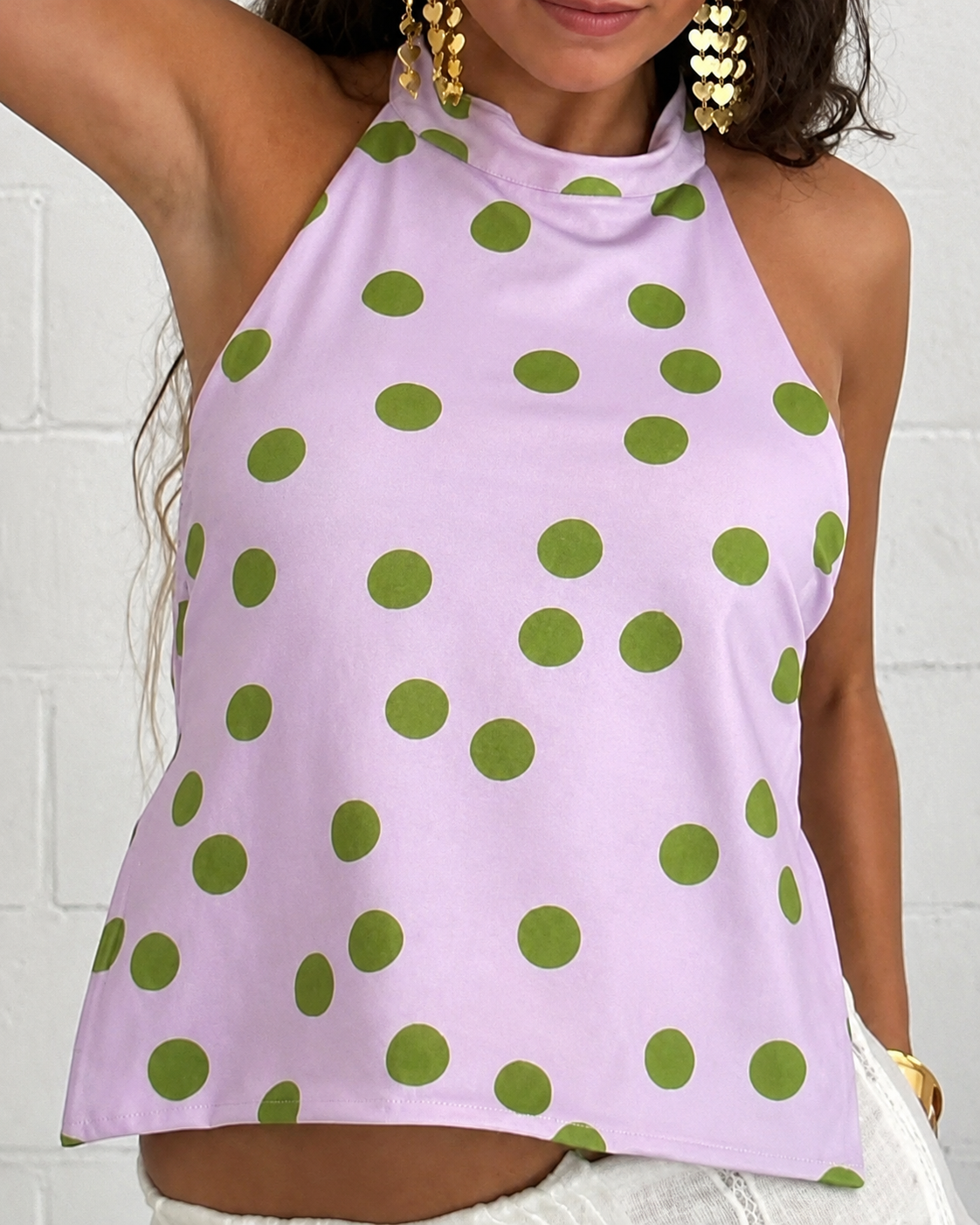Débardeur Dos Nu Imprimé Femme Halter en Mélange Polyester Coton