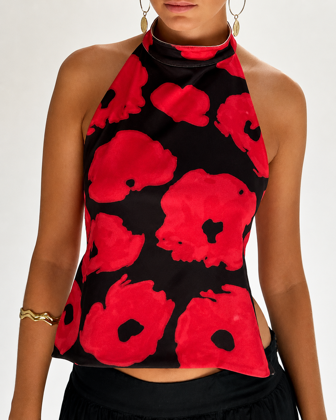 Débardeur Dos Nu Imprimé Femme Halter en Mélange Polyester Coton