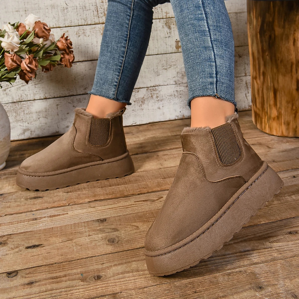 Bottines en peluche en fourrure pour femmes