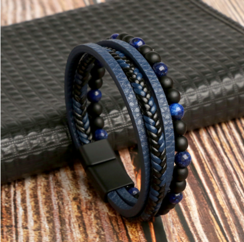 Bracelet Femme Tressé Cuir Artificiel avec Perles Assorties 5