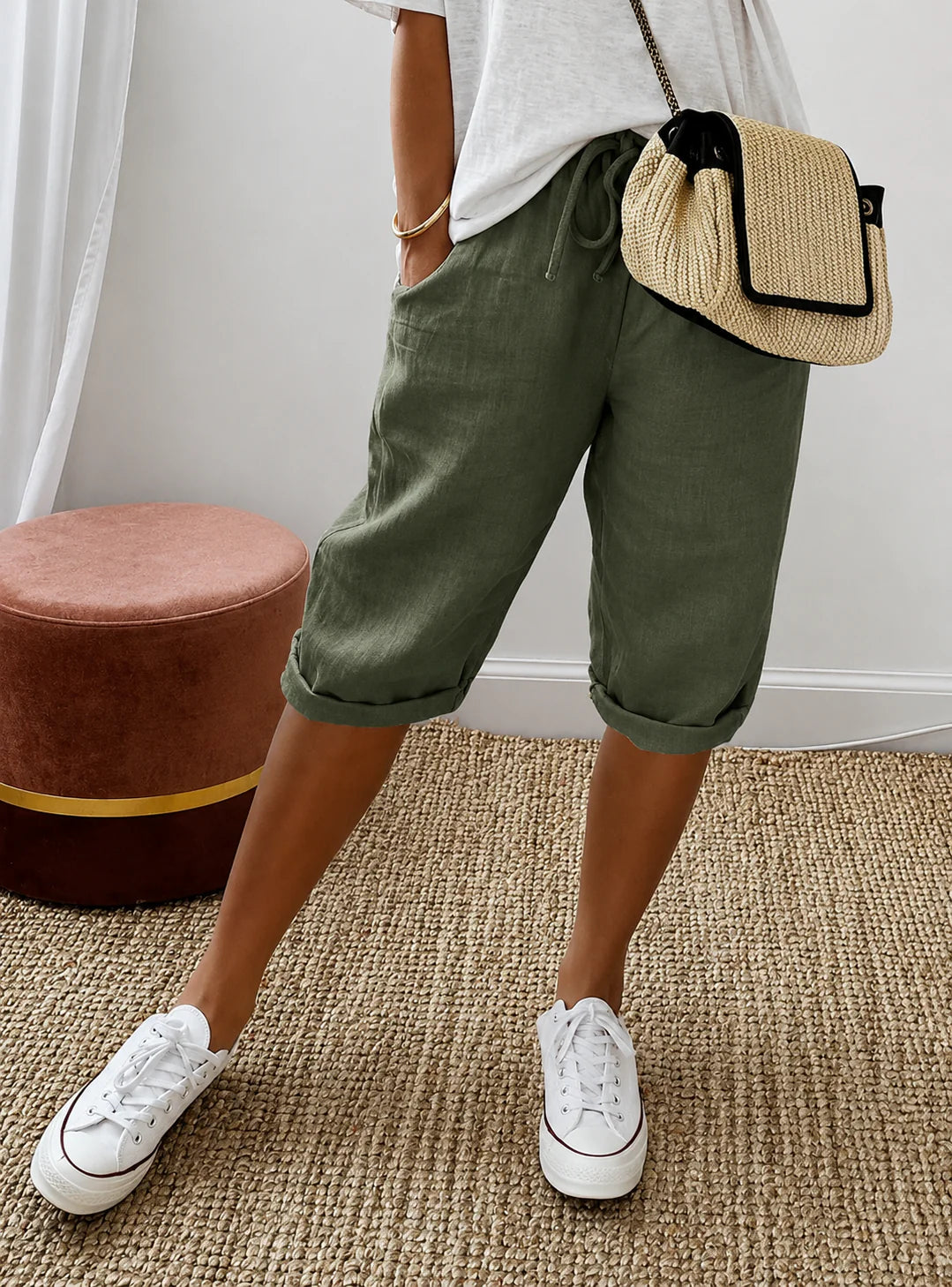 Pantalon Fluide Femme Décontracté Avec Poches Latérales