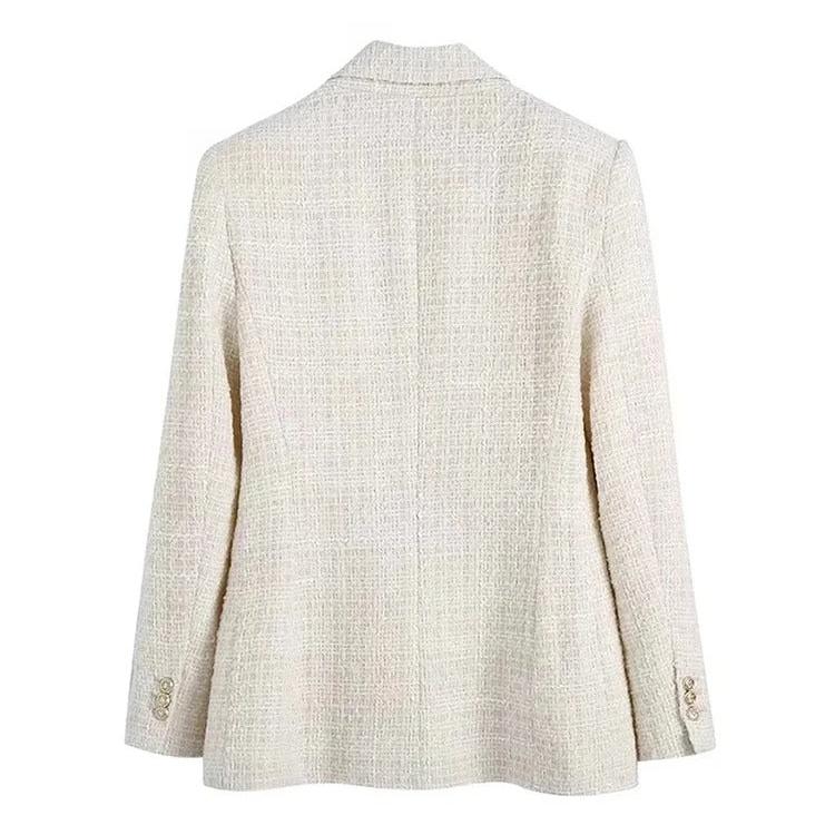 Blazer en tweed à double boutonnage pour femmes
