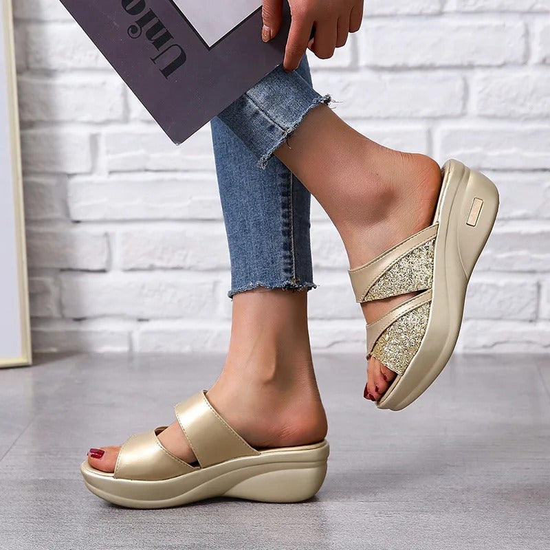 Sandales à paillettes de couleur unie pour femmes