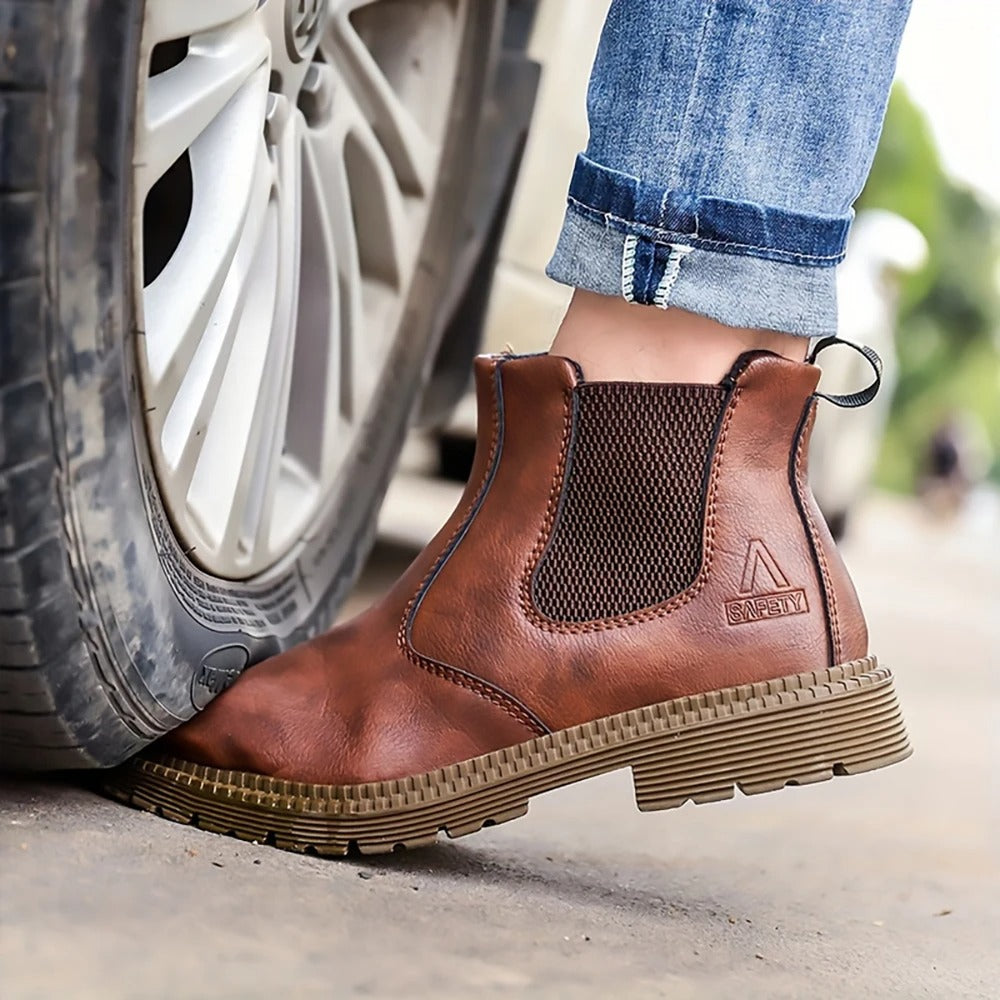 Chaussures de travail en cuir de sécurité imperméables pour hommes