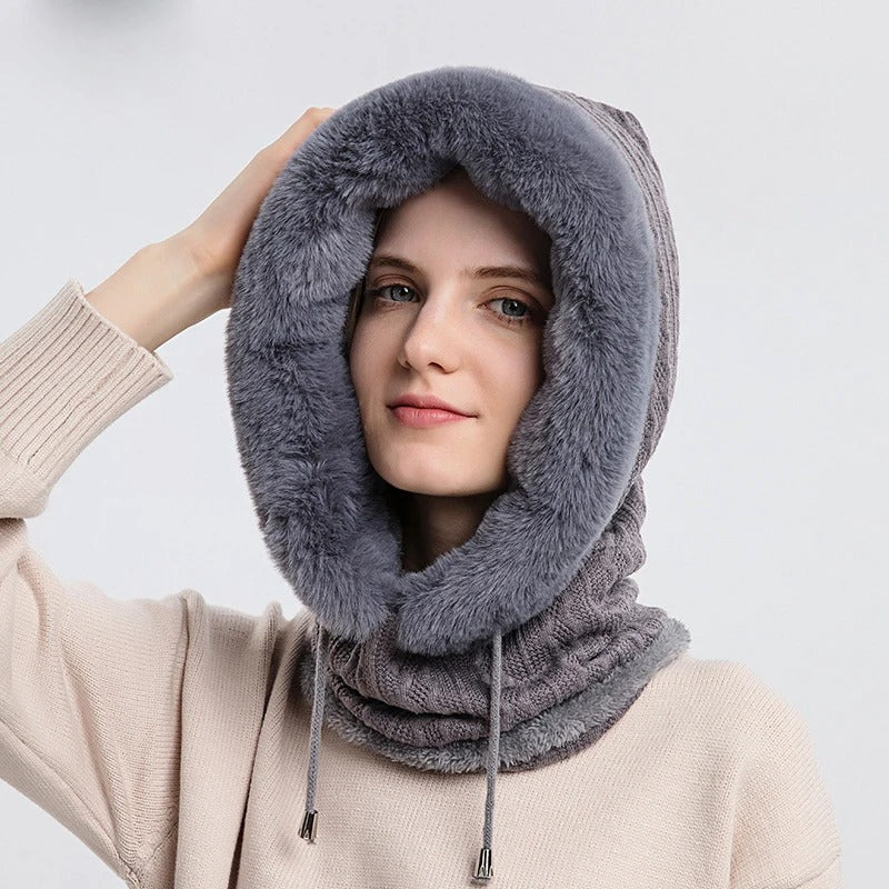 Set de masques pour femmes avec bonnet de fourrure tricoté