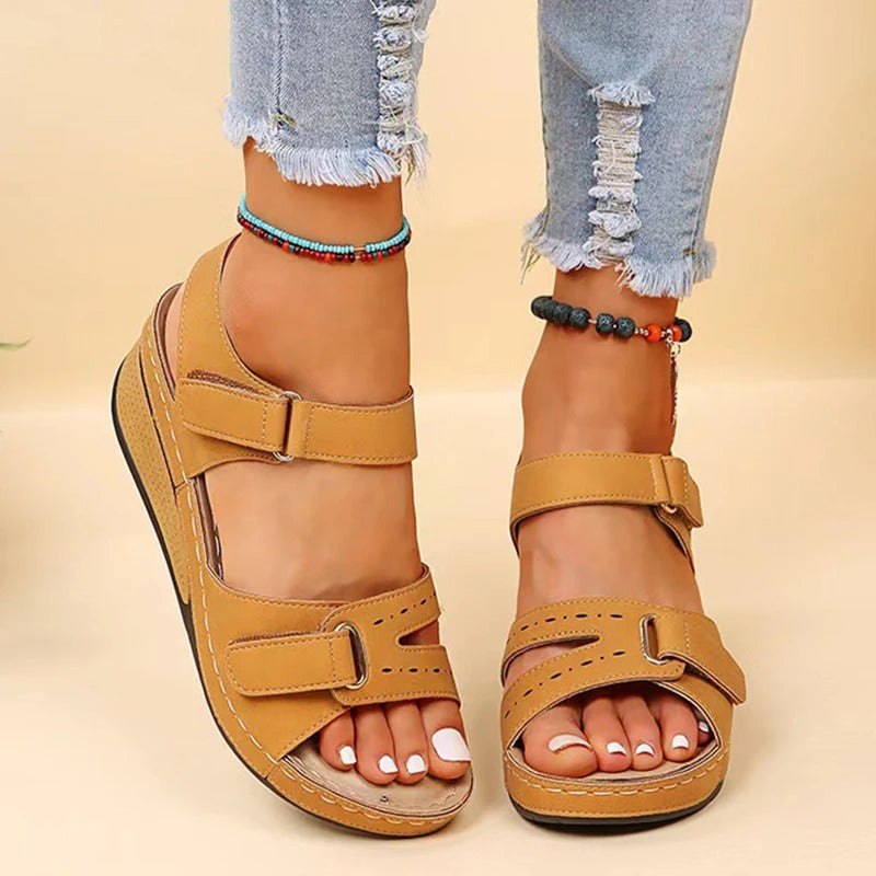 Sandales Femmes Orthopédiques Confortables Cuir Synthétique Plat Forme Élevée