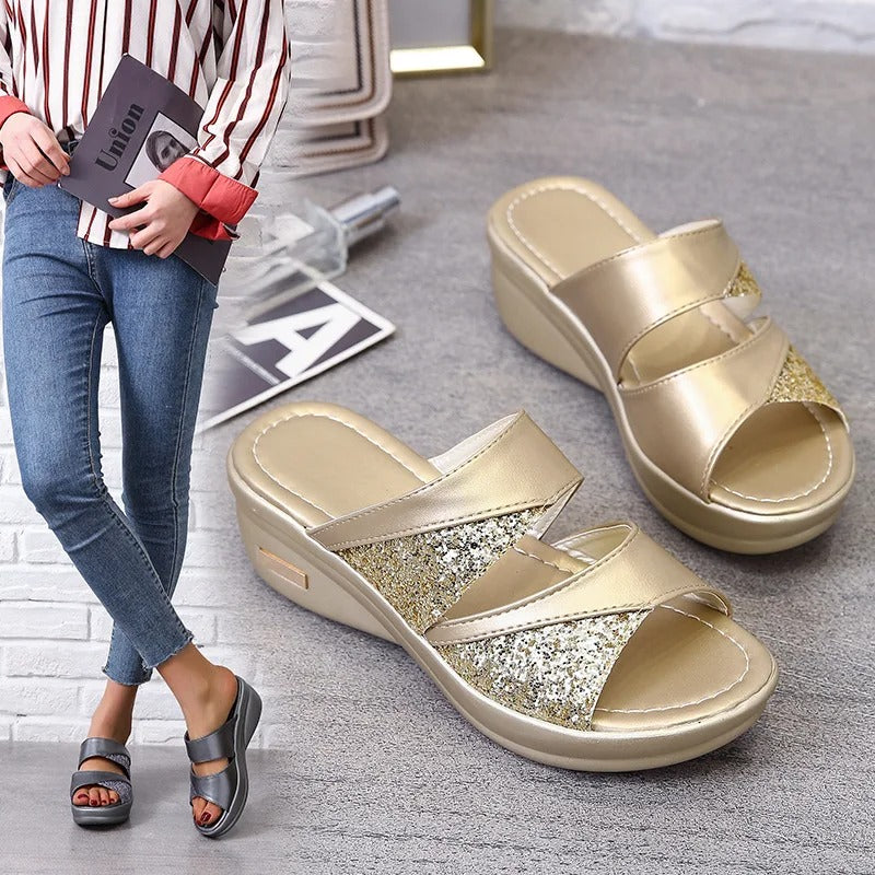 Sandales à paillettes de couleur unie pour femmes