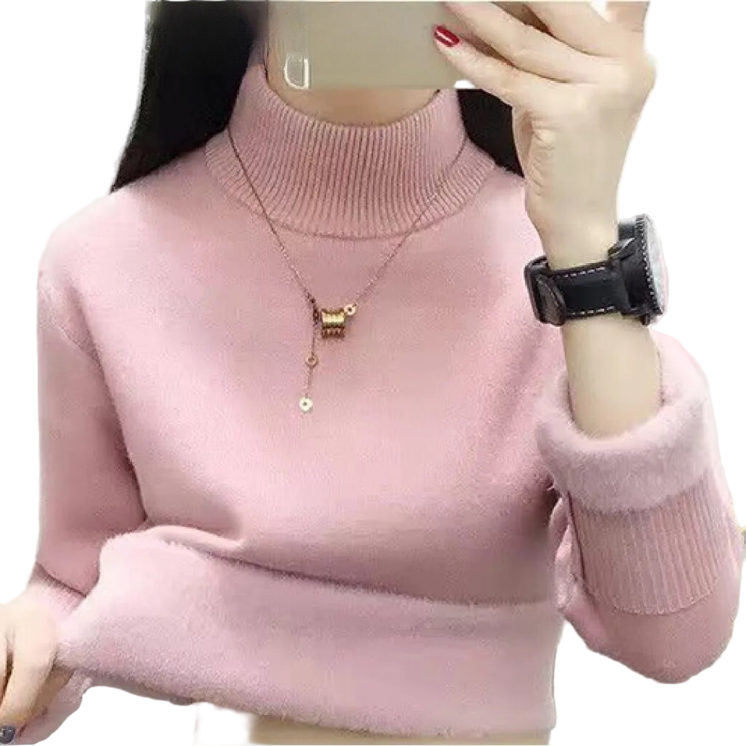 Pull à col roulé doublé de velours pour femmes