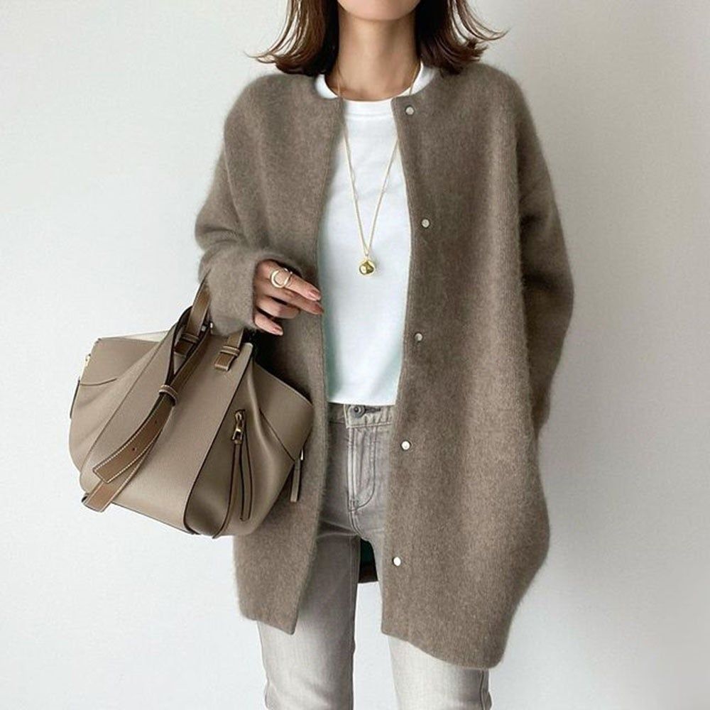 Gilet Femme Long Boutonné en Mélange de Coton et Acrylique 1