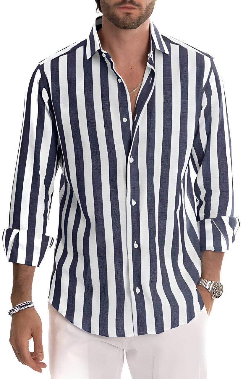 Variant image for Chemise Homme Rayée Décontractée en Coton Doux-55