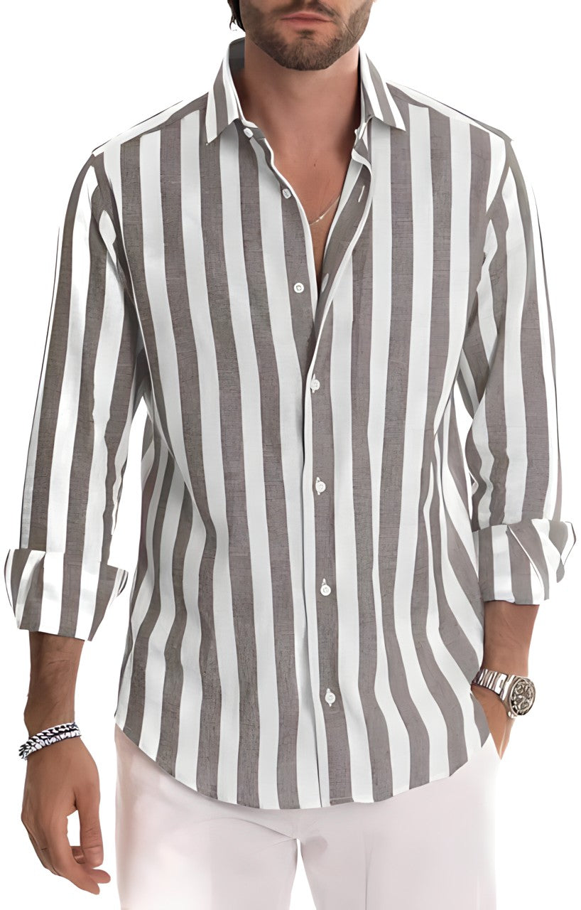 Variant image for Chemise Homme Rayée Décontractée en Coton Doux-73