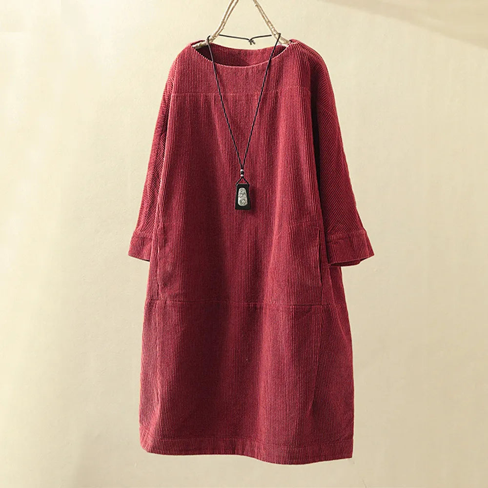 Robe Longue Femme Velours Élégante à Manches Longues-1