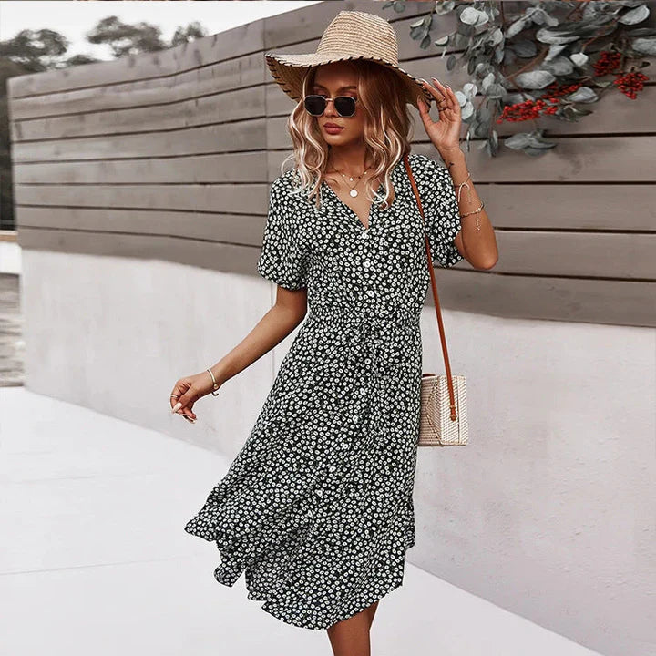 Variant image for Robe d'été Femme Imprimée Chic à Lacets 100% Coton-9