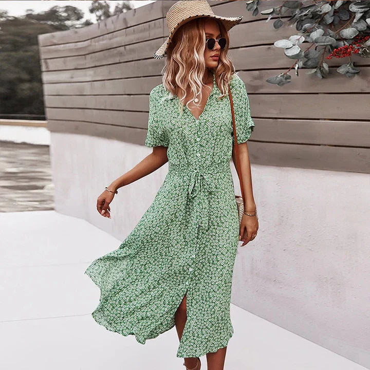 Variant image for Robe d'été Femme Imprimée Chic à Lacets 100% Coton-1