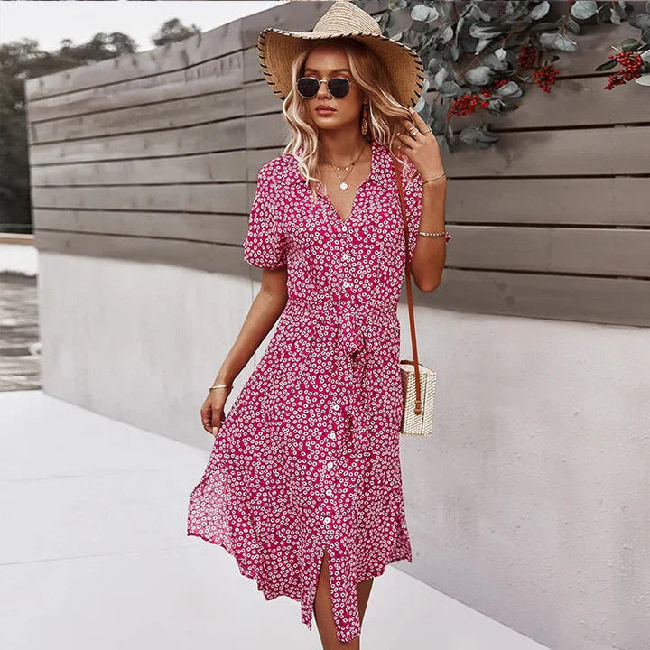 Variant image for Robe d'été Femme Imprimée Chic à Lacets 100% Coton-17