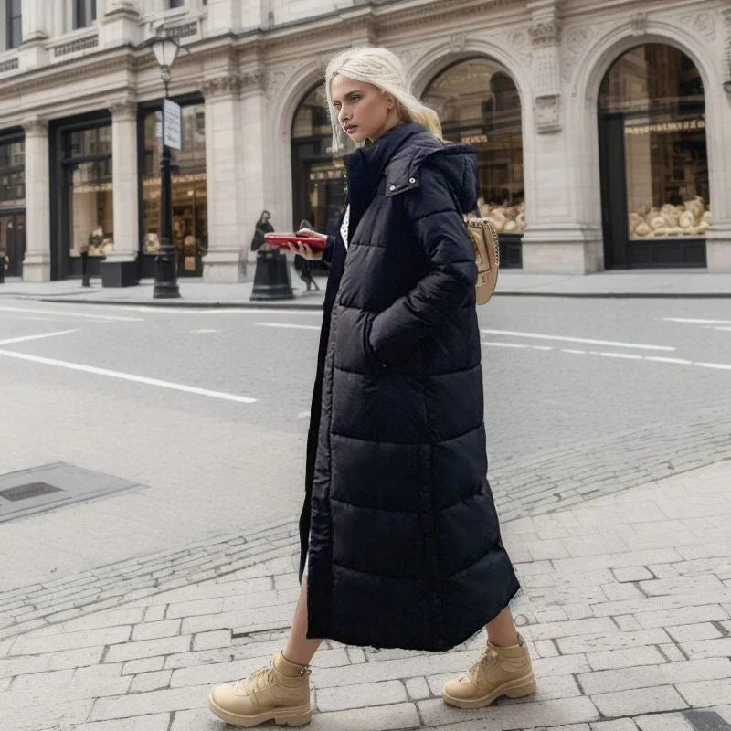 Veste d'Hiver Femme Longue Chaude en Mélange de Polyester et Laine-6