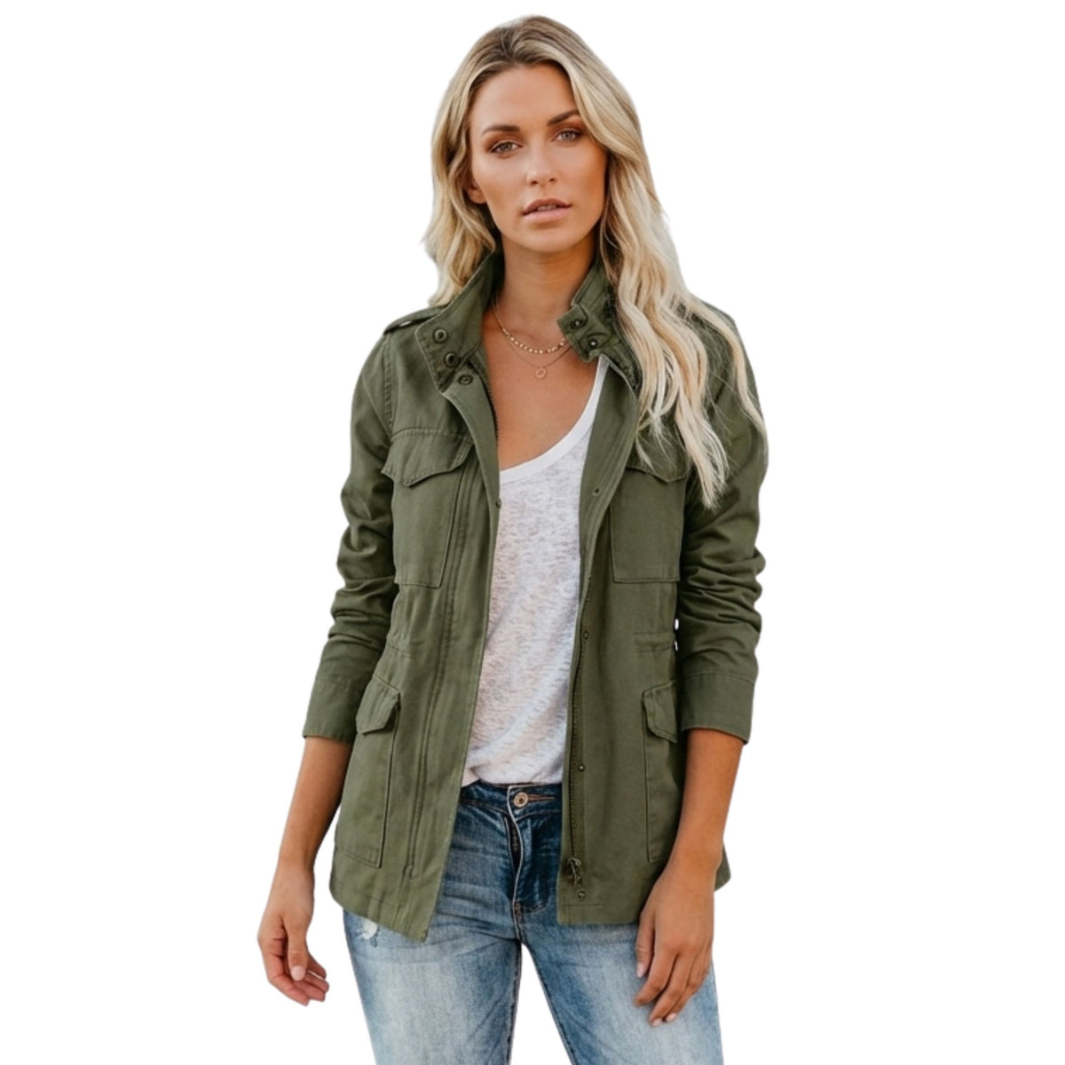 Veste Femme Automne Intermédiaire avec Poches en Mélange de Tissus Doux