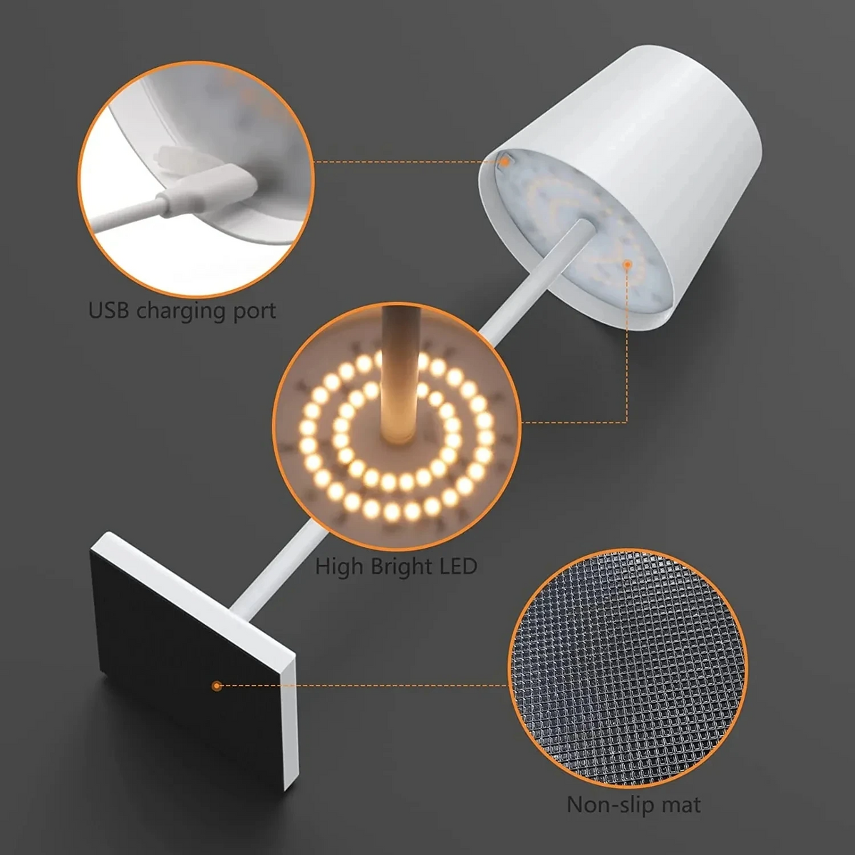 Lampe de Table Sans Fil Rechargeable Élégante LED Aluminium Argent-5