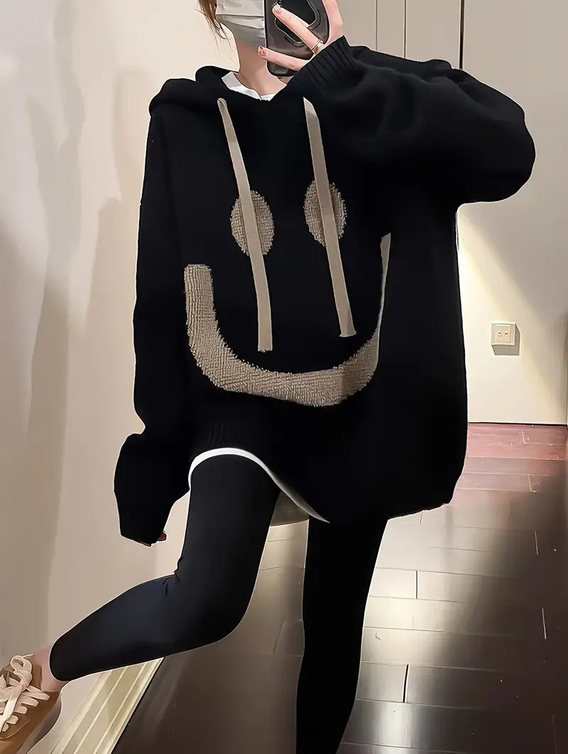 Variant image for Sweat À Capuche Femme Design Sourire Coton Avec Cordon Réglable-7