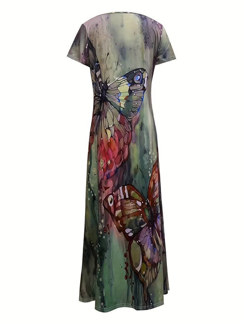 Robe Femme Col en V Imprimé Papillon 100% Polyester Printemps Été-2