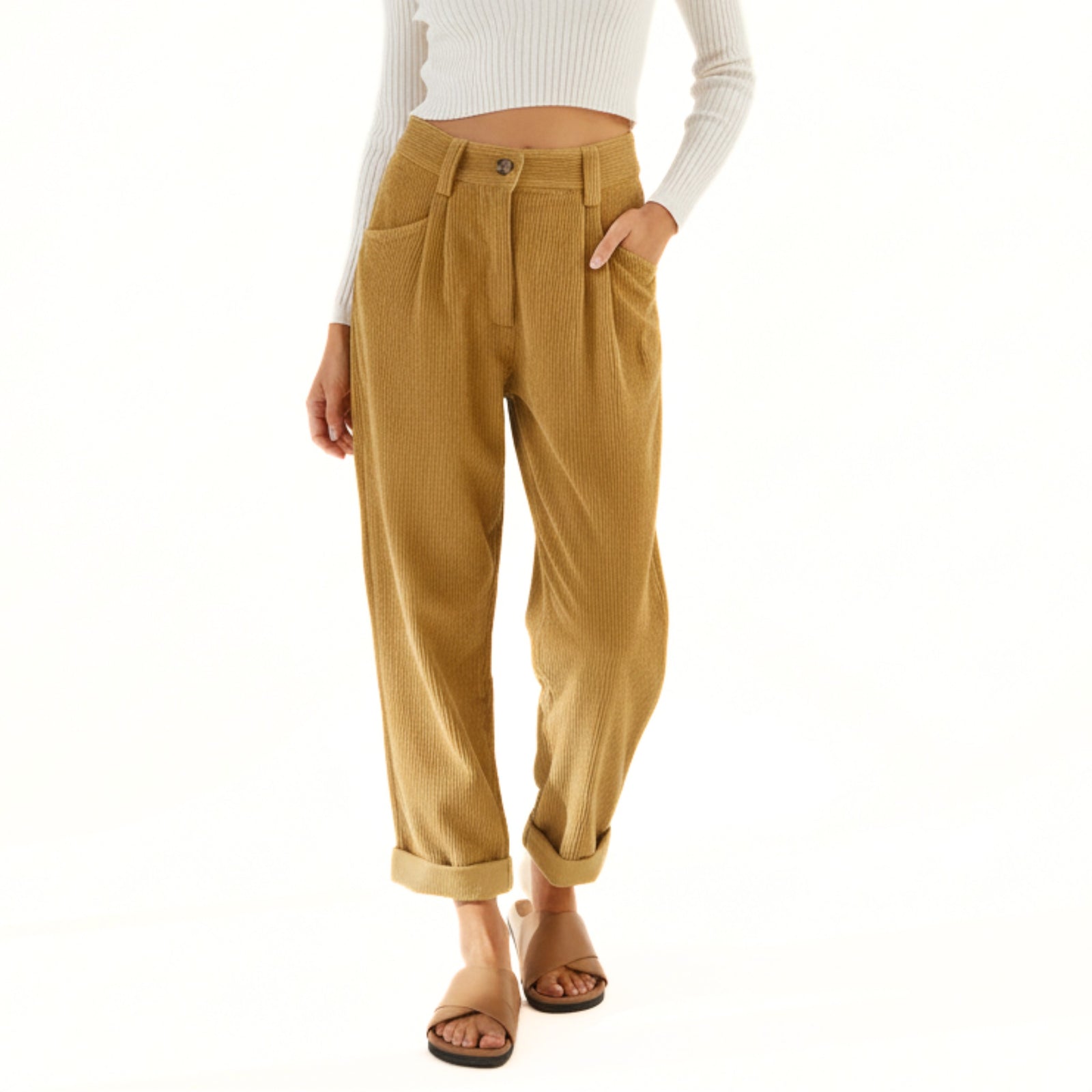 Pantalon Femme Taille Haute Cordelette Style Vintage