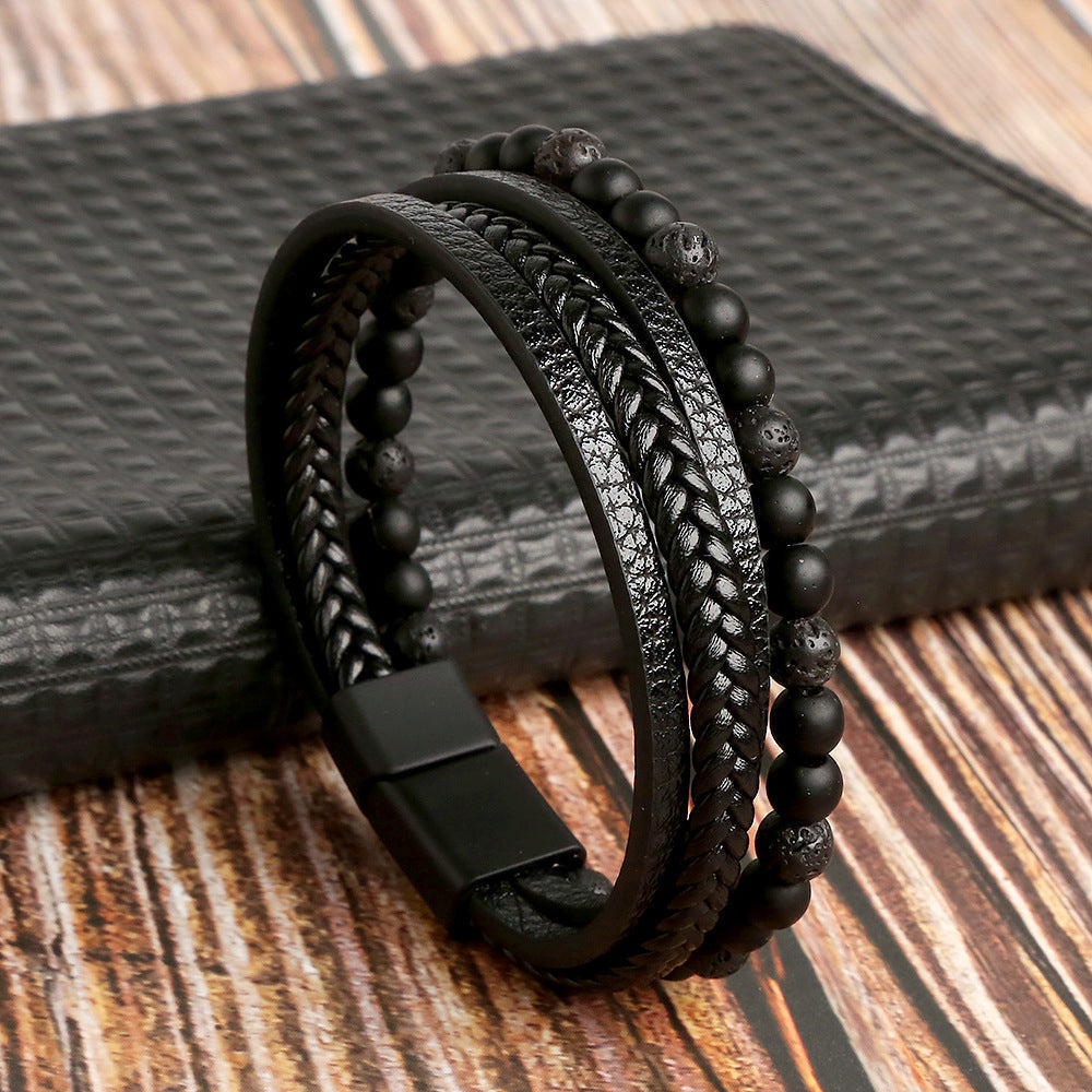 Bracelet Femme Tressé Cuir Artificiel avec Perles Assorties 2