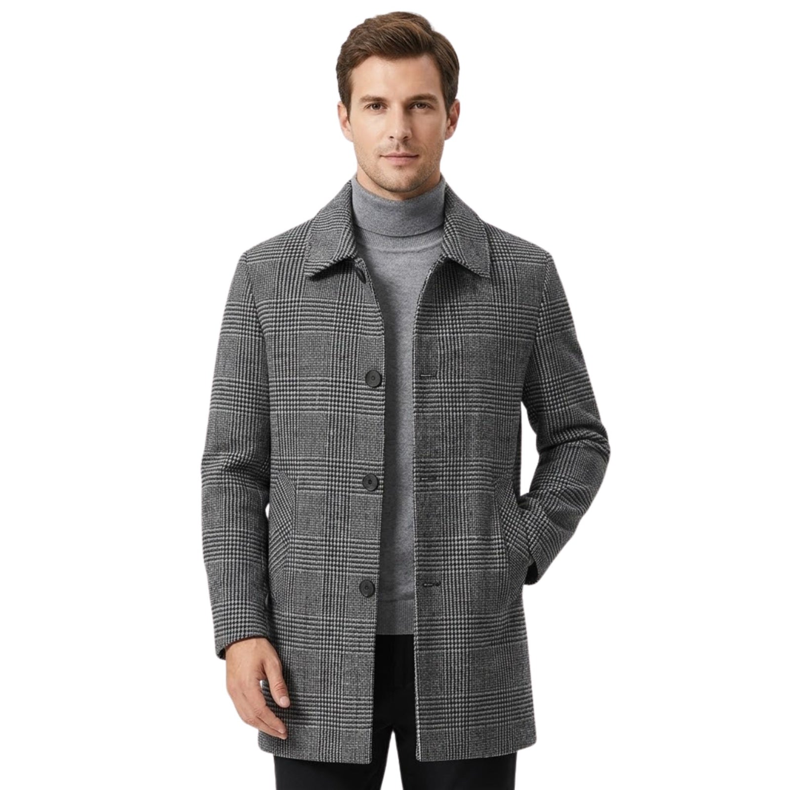 Manteau Hiver Femme Chic 3/4 à Carreaux avec Épaules Structurées