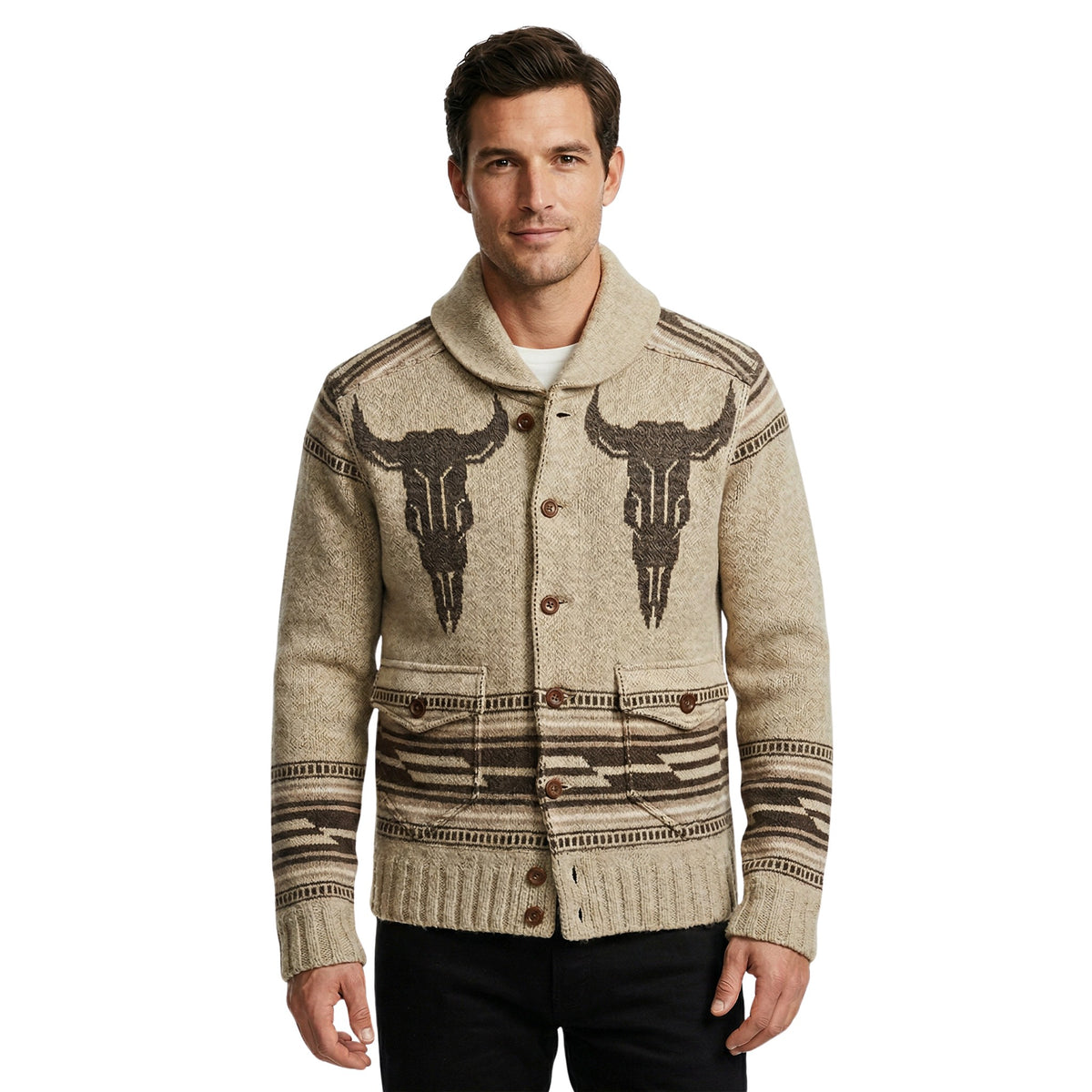 Cardigan Western pour Hommes avec Imprimé Taureau