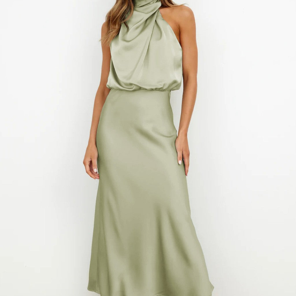 Variant image for Robe Femme Longue Satinée à Une Épaule Élégante pour Soirée-11