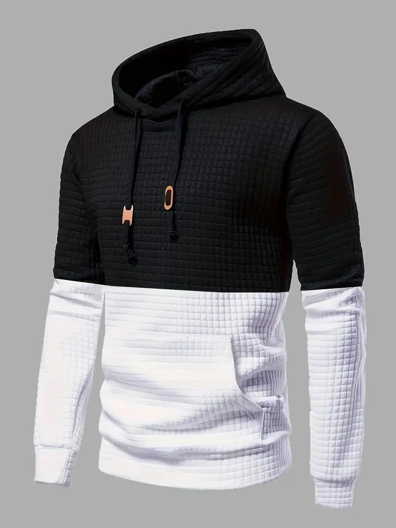 Sweat À Capuche Homme Motif de Gaufre Moderne en Mélange de Coton et Polyester-1