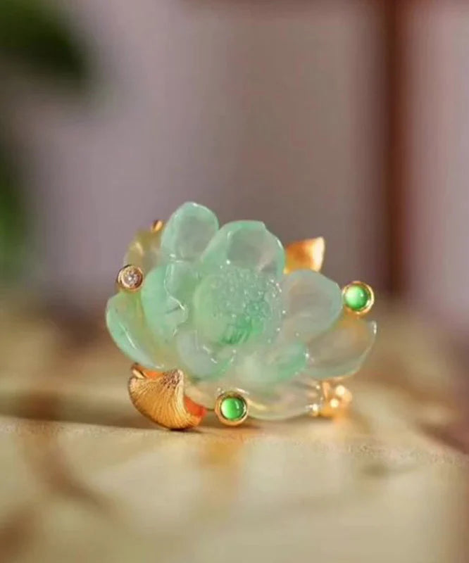 Bague Femme Lotus Jade Style Chinois 0