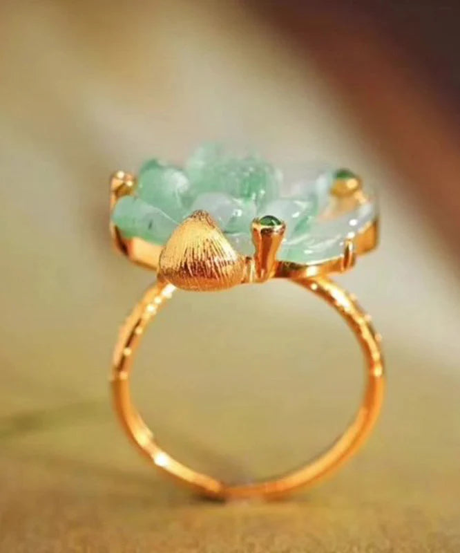 Bague Femme Lotus Jade Style Chinois 2