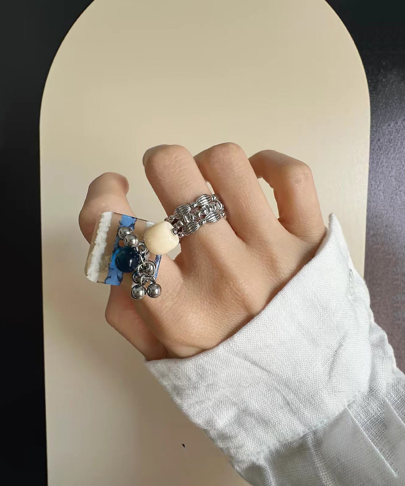 Bague Femme Moderne avec Pampilles Ajustables 1