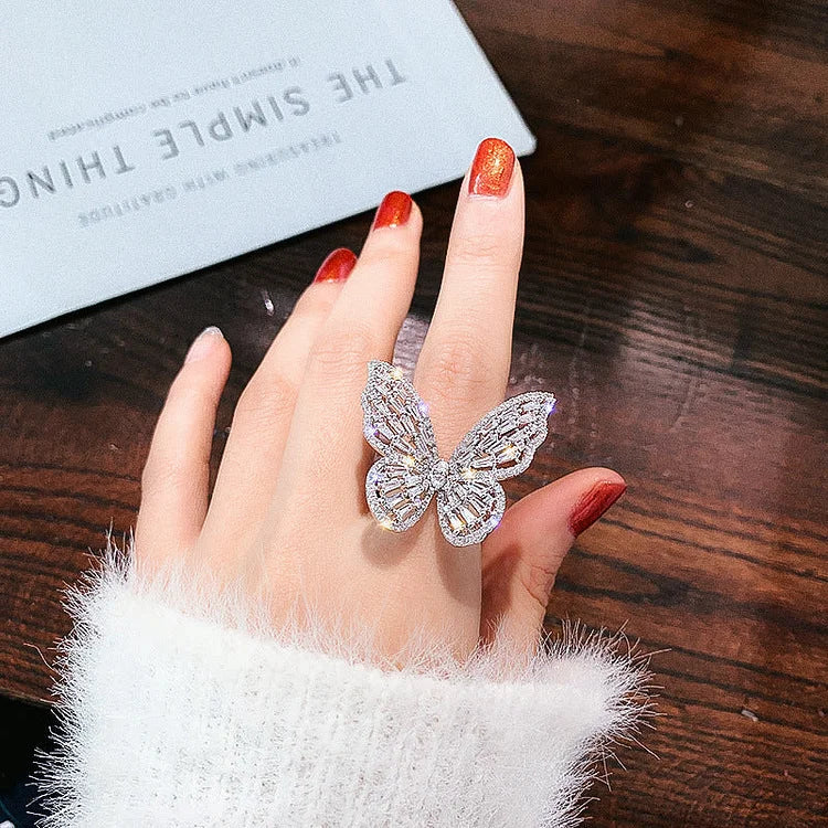 Bague Femme Papillon Brillante avec Détails Tendance 2