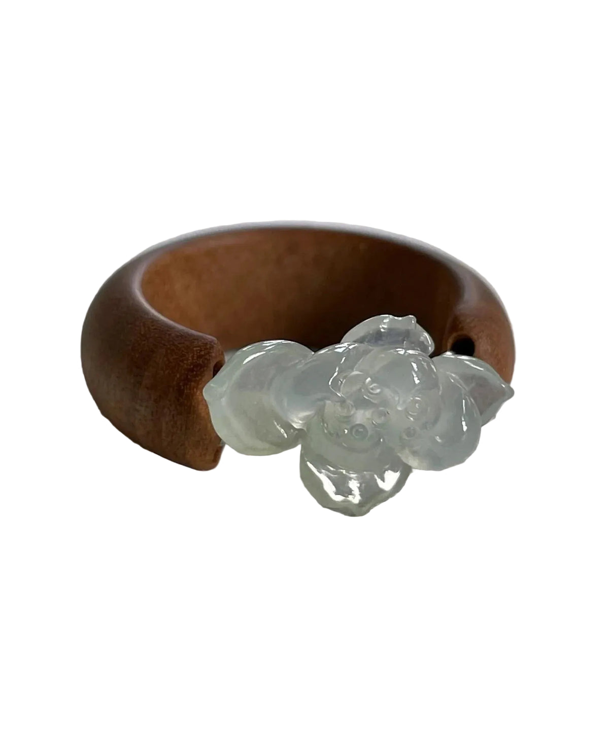 Bague Femme Vintage Patchwork Bois et Jade Motif Lotus 0